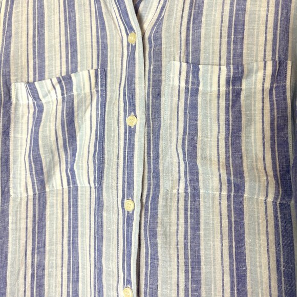 Lord & Taylor 100% Linen Striped Purple Blue Button Down Shirt Size Small Summer - Picture 3 of 8